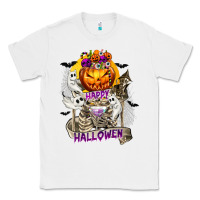 White Happy Halloween with Skeleton Classic Tee - texasbilliewilder