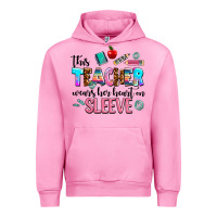 Fuchsia Pink this teacher wears her heart on sleeve Urban Hoodie - AdoDesignShop