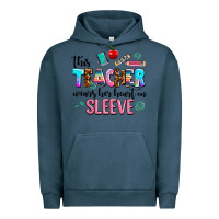 Pigment Midnight Navy this teacher wears her heart on sleeve Urban Hoodie - AdoDesignShop