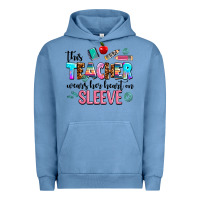 Pigment Pebble Blue this teacher wears her heart on sleeve Urban Hoodie - AdoDesignShop