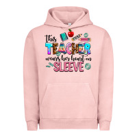 Pigment Salmon this teacher wears her heart on sleeve Urban Hoodie - AdoDesignShop