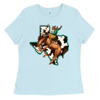 Baby Blue Cowhide Texas Map Rodeo Cowboy Ladies Tee - Bettercallsaul