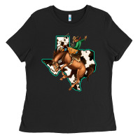 Black Cowhide Texas Map Rodeo Cowboy Ladies Tee - Bettercallsaul