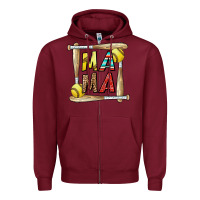 Burgundy softball mama Zipper Hoodie - CowhideDigitalArt