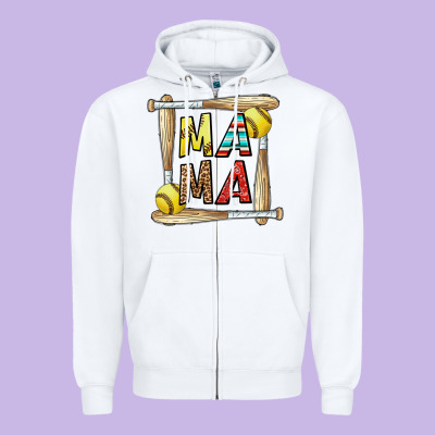 Softball Mama Zipper Hoodie Designed By Cowhidedigitalart