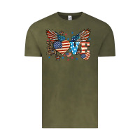 Vintage Olive Love America wings 4th of july Vintage Tee - HowdyJamesFarm