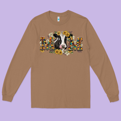 Mom With Cow Long Sleeve Tee Designed By Cowgirlartshop