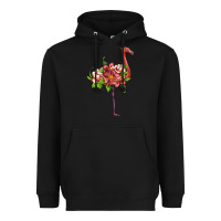 Black flamingo with tropical flowers Heavyweight Hoodie - Artiststas