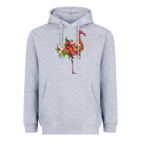 Heather Grey flamingo with tropical flowers Heavyweight Hoodie - Artiststas