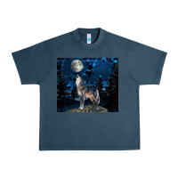 Midnight Navy wolf howling at the moon Urban Heavy Tee - TumblerDesignByShophia