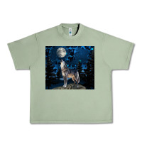 Oil Green wolf howling at the moon Urban Heavy Tee - TumblerDesignByShophia