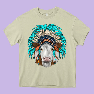 Simmental Indian Headdress Heavy Core Tee Designed By Jahusdesignshop