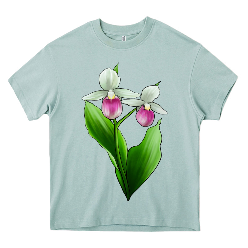 Pink And White Lady's Slipper Flower Heavy Core Tee by LillyAllenDesigns | Teevron
