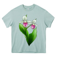 Arona Pink And White Lady's Slipper Flower Heavy Core Tee - LillyAllenDesigns