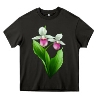 Asphalt Pink And White Lady's Slipper Flower Heavy Core Tee - LillyAllenDesigns
