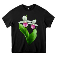 Black Pink And White Lady's Slipper Flower Heavy Core Tee - LillyAllenDesigns
