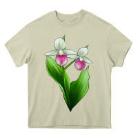 Mossy Pink And White Lady's Slipper Flower Heavy Core Tee - LillyAllenDesigns