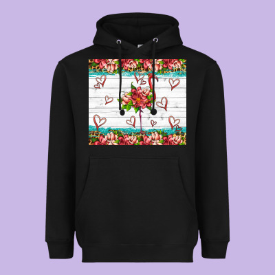Flamingo With Tropical Flowers Heavyweight Hoodie Designed By Artiststas