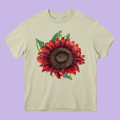 Procut Red Sunflower Heavy Core Tee Designed By Lillyallendesigns