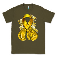 Army Green Childhood Cancer yellow ribbon with boxing gloves Classic Tee - NancyCooperArtShop