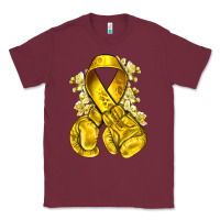 Burgundy Childhood Cancer yellow ribbon with boxing gloves Classic Tee - NancyCooperArtShop