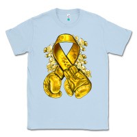 Dusty Blue Childhood Cancer yellow ribbon with boxing gloves Classic Tee - NancyCooperArtShop