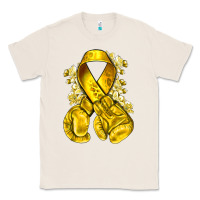 Natural Childhood Cancer yellow ribbon with boxing gloves Classic Tee - NancyCooperArtShop