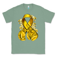 Sage Childhood Cancer yellow ribbon with boxing gloves Classic Tee - NancyCooperArtShop