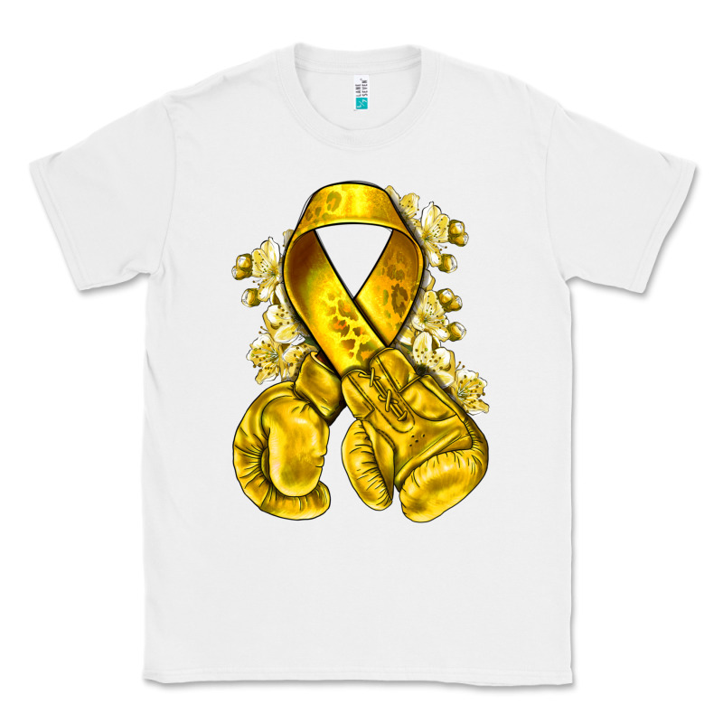 Childhood Cancer Yellow Ribbon With Boxing Gloves Classic Tee by NancyCooperArtShop | Teevron