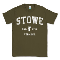 Army Green Stowe Vermont Vt Vintage Athletic Sports Classic Tee - minhPixels