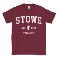 Burgundy Stowe Vermont Vt Vintage Athletic Sports Classic Tee - minhPixels