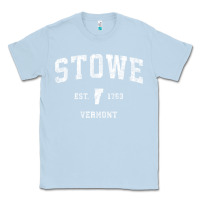 Dusty Blue Stowe Vermont Vt Vintage Athletic Sports Classic Tee - minhPixels