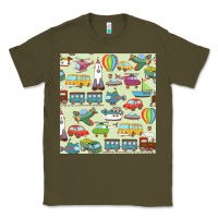 Army Green Planes, Trains, and Automobiles pattern Chiffon Top Classic Tee - minhPixels