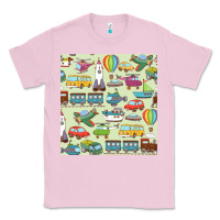 Bubblegum Pink Planes, Trains, and Automobiles pattern Chiffon Top Classic Tee - minhPixels