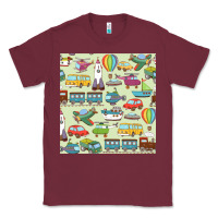 Burgundy Planes, Trains, and Automobiles pattern Chiffon Top Classic Tee - minhPixels