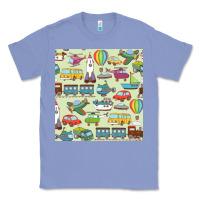 Colony Blue Planes, Trains, and Automobiles pattern Chiffon Top Classic Tee - minhPixels