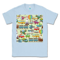 Dusty Blue Planes, Trains, and Automobiles pattern Chiffon Top Classic Tee - minhPixels