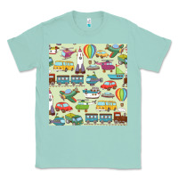 Seafoam Planes, Trains, and Automobiles pattern Chiffon Top Classic Tee - minhPixels