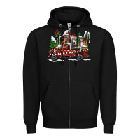 Black festive farm animal christmas truck Zipper Hoodie - CowhideDigitalArt