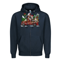 Navy festive farm animal christmas truck Zipper Hoodie - CowhideDigitalArt