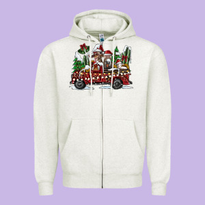 Festive Farm Animal Christmas Truck Zipper Hoodie Designed By Cowhidedigitalart