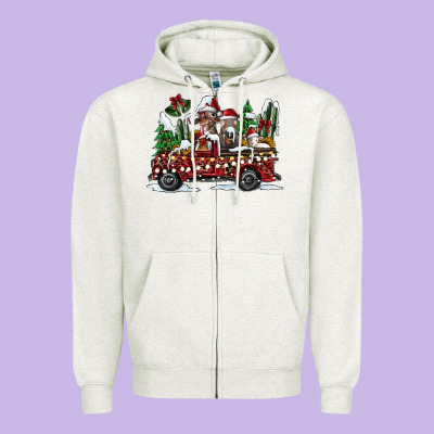 Festive Farm Animal Christmas Truck Zipper Hoodie Designed By Cowhidedigitalart