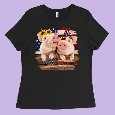 Cute Couple American Pigs Ladies Tee Designed By Bettercallsaul