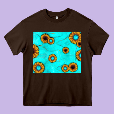 Turquoise Gemstone Sunflower Heavy Core Tee Designed By Jahusdesignshop
