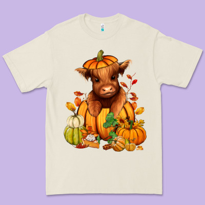 Fall Autumn Heifer Pumpkin Premium Tee Designed By Ranaportraitstore