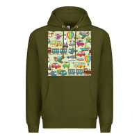 Army Green Planes, Trains, and Automobiles pattern Chiffon Top Premium Hoodie - minhPixels