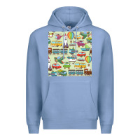 Colony Blue Planes, Trains, and Automobiles pattern Chiffon Top Premium Hoodie - minhPixels
