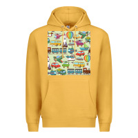 Mustard Planes, Trains, and Automobiles pattern Chiffon Top Premium Hoodie - minhPixels