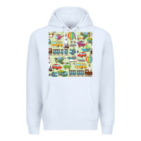White Planes, Trains, and Automobiles pattern Chiffon Top Premium Hoodie - minhPixels