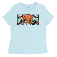 Baby Blue Cowhide Floral Feather Cow Mom Ladies Tee - Bettercallsaul